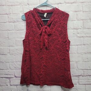 NEW Per Seption Concepts Red Lace Tie Neck Top Size XL Stretchy‎ Floral Romantic
